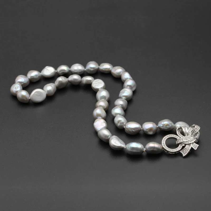 Настоящее ожерелье из пресноводного жемчуга для женщин, 10-11 мм, свадебные ювелирные изделия в стиле барокко для девочек, лучший подарок на день рождения, ожерелье из белого натурального жемчуга - Цвет камня: grey pearl necklace