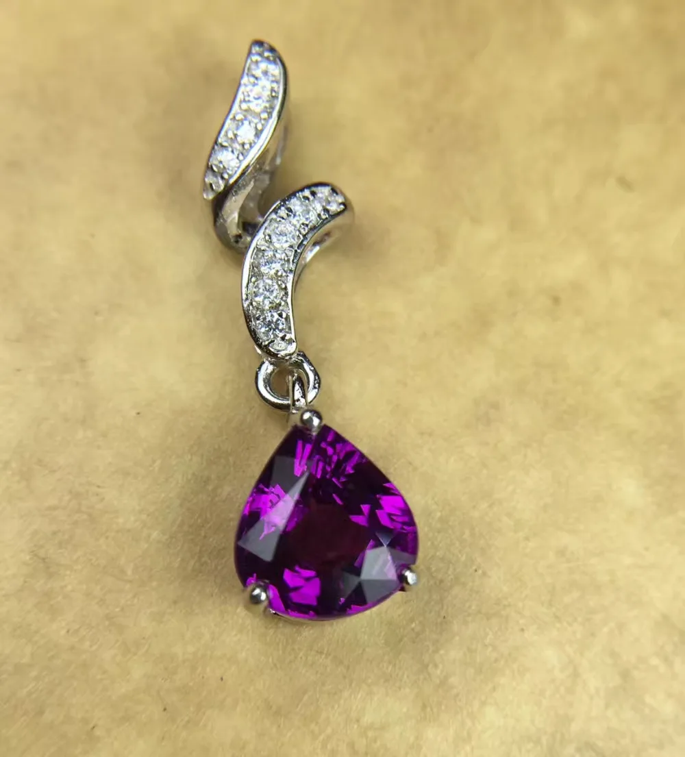 Naturel violet rouge grenat gem pendentif pierre précieuse naturelle pendentif collier 925 argent m
