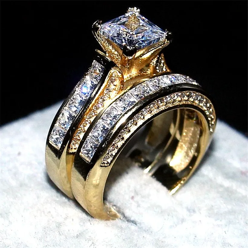 choucong jewelry Luxury 7*7mm Princess cut 15ct 5a zircon 2 in 1 ring