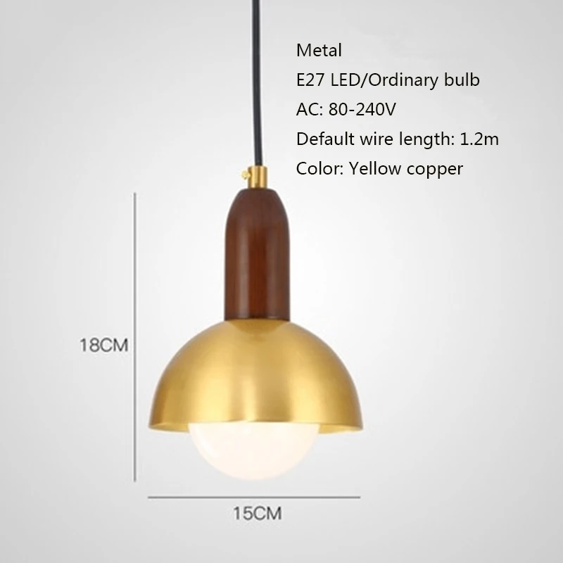 Nordic простой латунь одна осветительная головка, E27 подвесная Светодиодная лампа в простом стиле для гостиной, спальни, прикроватная ванная комната Кабинет Коридор, ресторан гостиничном номере