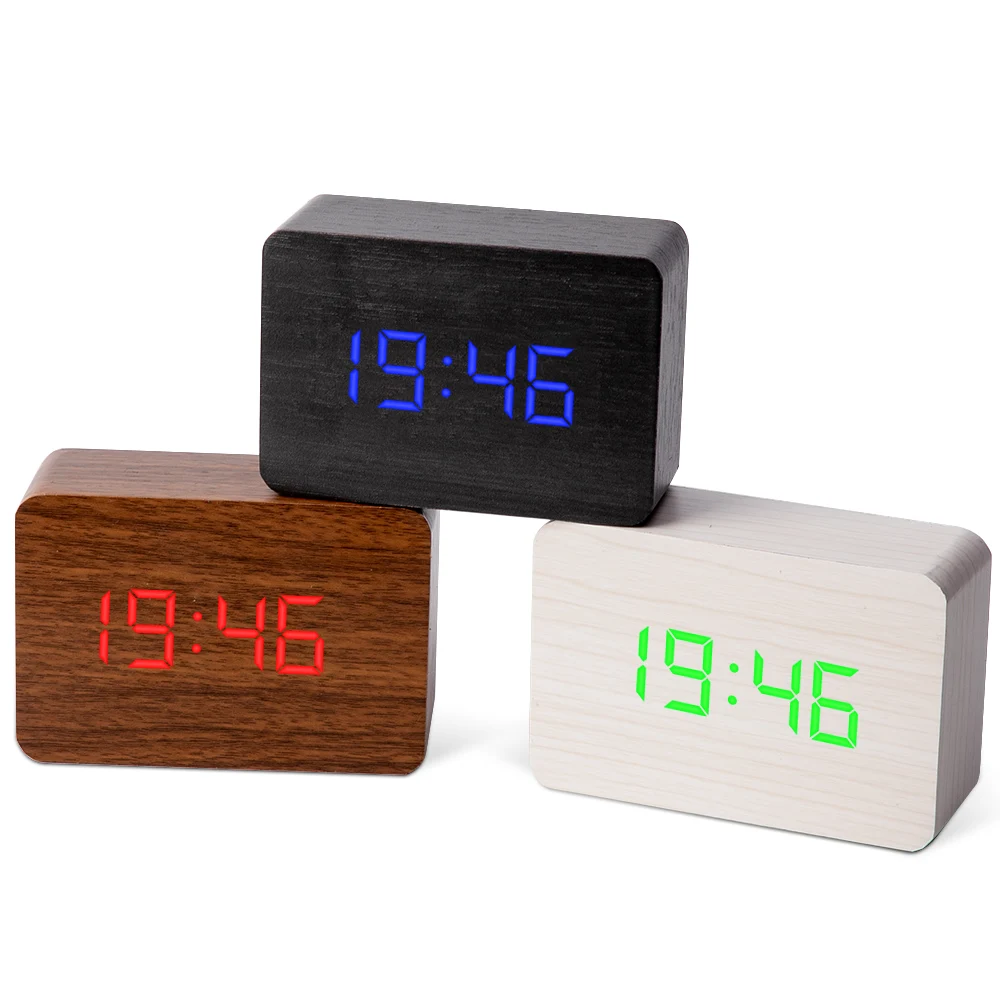 Кубические деревянные часы цифровой светодиодный Настольный будильник термометр управление звуками светодиодный дисплей календарь BestSelling2018Products