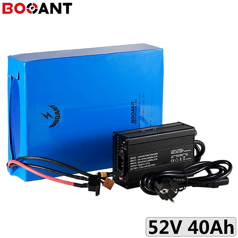 Мощный аккумулятор 2000W 52V 40Ah для электрического велосипеда 18650 51,8 V 52V аккумуляторная батарея для аккумулятора электроскутера 48V