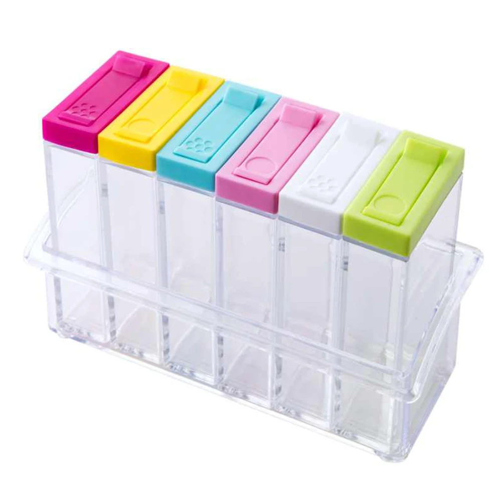 

6pcs/set Transparent Bottle Healthy Salt Pepper Condiment Box Seasoning Box PP Storage Jars Spice Cumin Powder