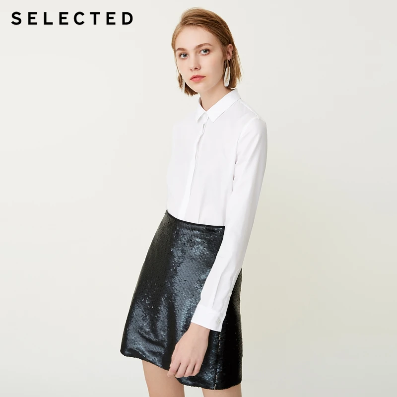

SELECTED Women's 100% Cotton Regular Fit Long-sleeved Base Shirt SIG|418305519