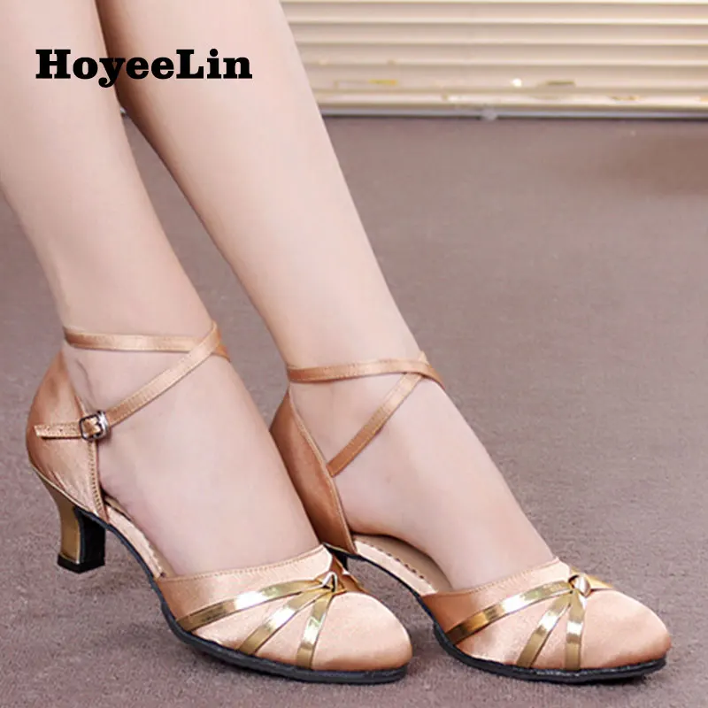 HIPPOSEUS Women's Latin Dance Shoes - Closed Toe Sequins Ballroom Salsa Shoes With 2" Cuban Heel & Suede Sole