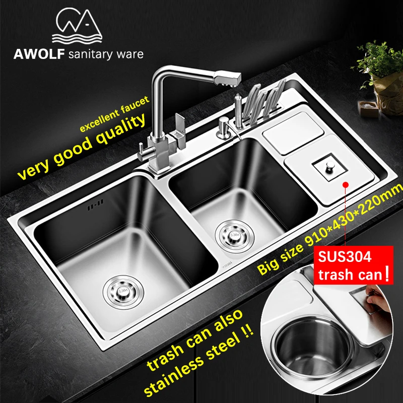 Kitchen Sinks Stainless Steel 1.2mmDouble Bowl Above Counter Or