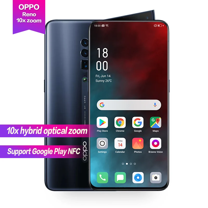 OPPO Reno 10x zoom 6," полноэкранная Поддержка NFC боковая камера вращения Super VOOC Octa Core 48MP+ 13MP+ 8MP 4065mAh отпечаток пальца ID