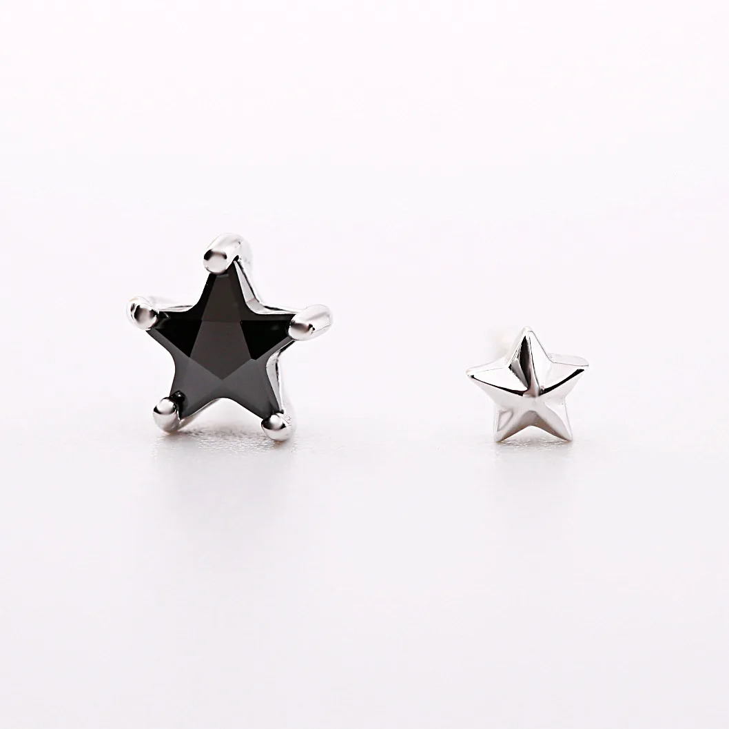 asymmetric star cz earrings 100% 925 Sterling silver Jewelry fashion Hypoallergenic Stud earrings for women girl gift