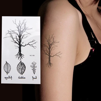 

Waterproof Original Black Tree Leave Design Fake Temporary Tattoo Women Men Body Arm Art Fake Tatoo Stickers