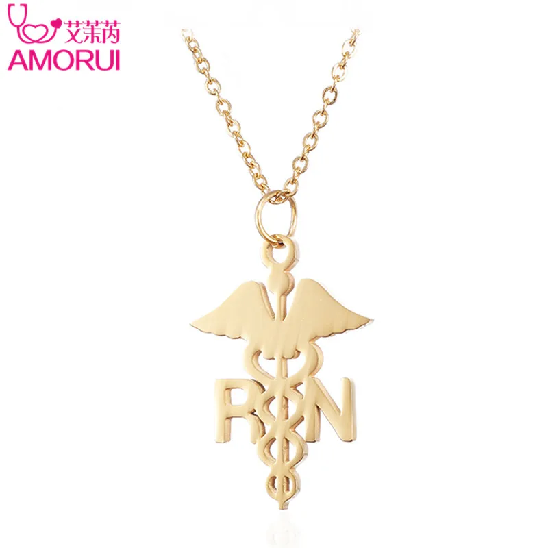AMORUI Gold Silver Medical Registered Nurse Adjustable Necklaces Collares for Women Jewelry Collier Femme Choker Heart Necklace
