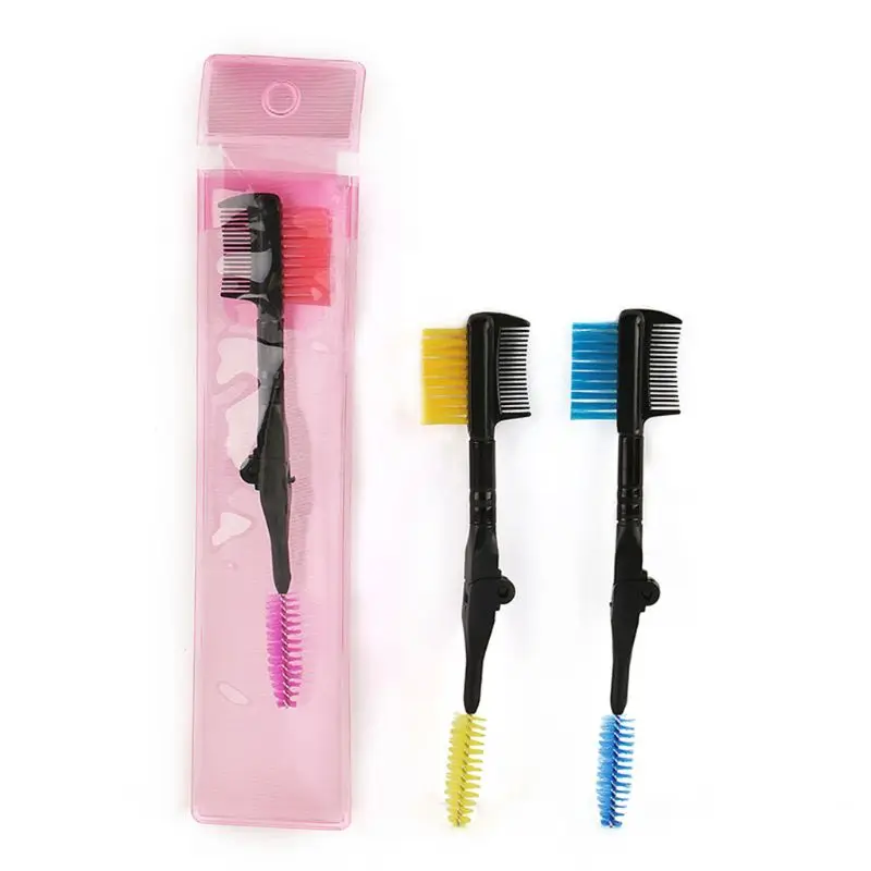 

Professional Double Sided Folded Makeup Eyelash Brush Eyebrow Comb Plastic Handle Synthetic Fber Bristle 3 In 1