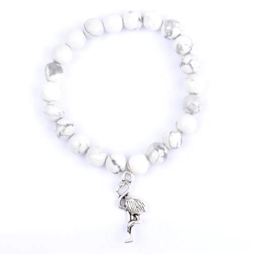Модные серебряные Фламинго Браслеты Натуральный красивый браслет с камнями для мужчин Jewelry Braslet Bijoux Erkek Mileklik - Окраска металла: White Howlite