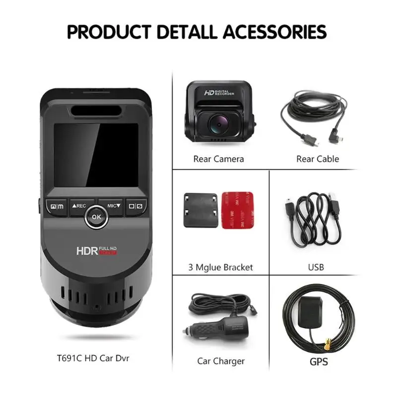 Автомобильный видеорегистратор 2 дюйма 4K 2160 P/1080 P FHD Dash Cam 170 градусов LensCar Электроника Dash камера T691C
