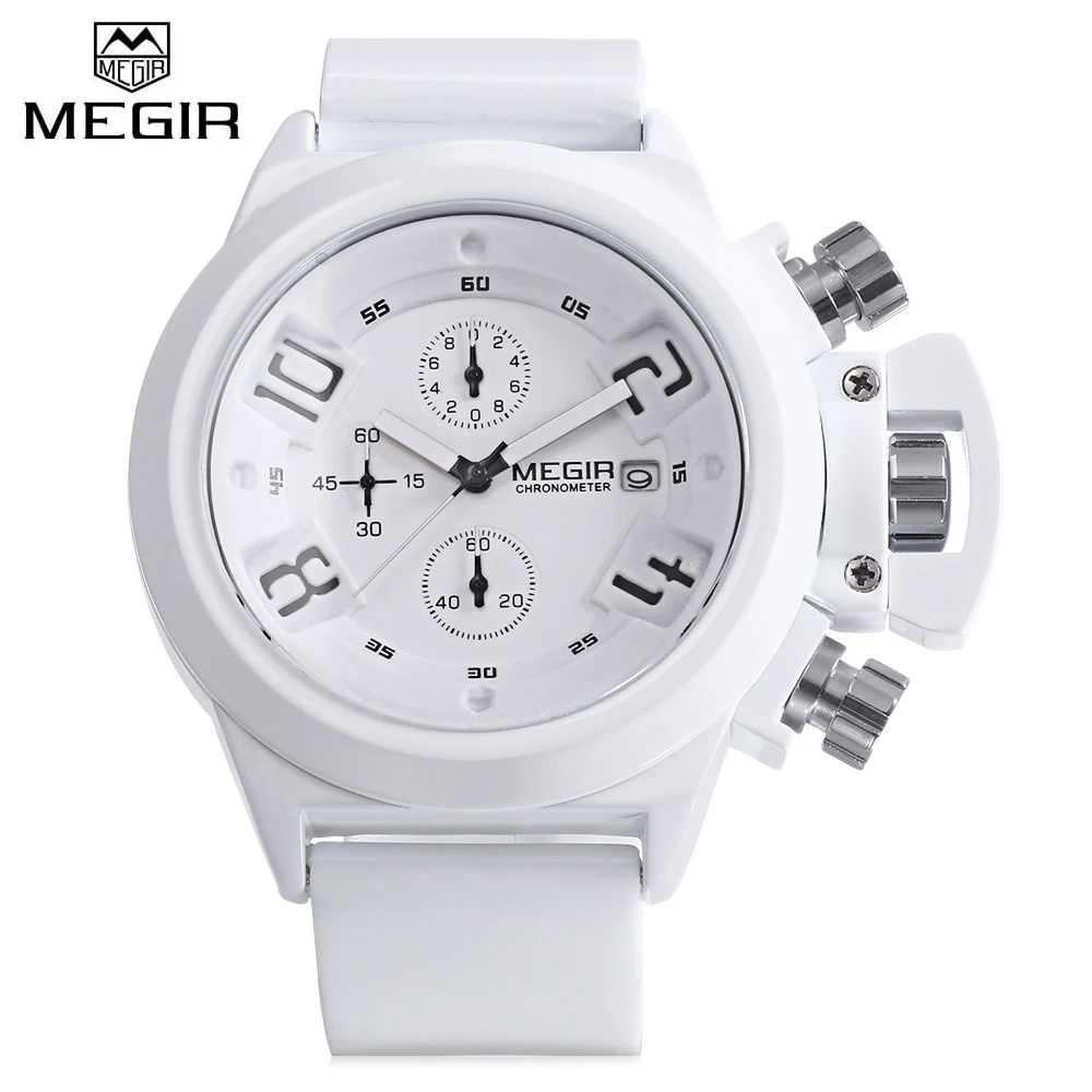 

2018 Sport Megir Men Quartz Watch Special Crown Design Army Watches For Man Chronograph Wristwatch 2002 Relogio Masculino