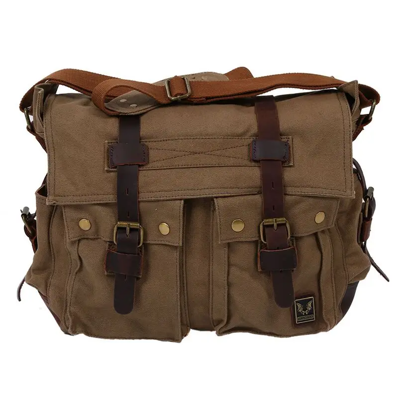 

MUCHUAN Men's Vintage Canvas Leather School Shoulder Bag Messenger Sling Crossbody Bag Satchel