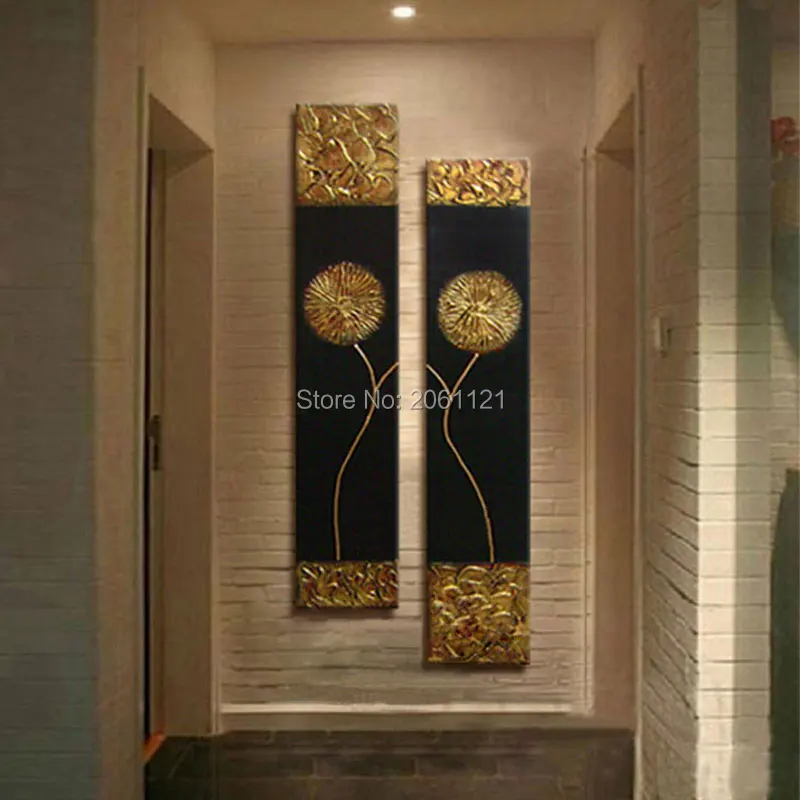 Ручная роспись современный абстрактный золотой черный картина маслом Большая Вертикальная текстурированная настенная декоративная картина на холсте для гостиной
