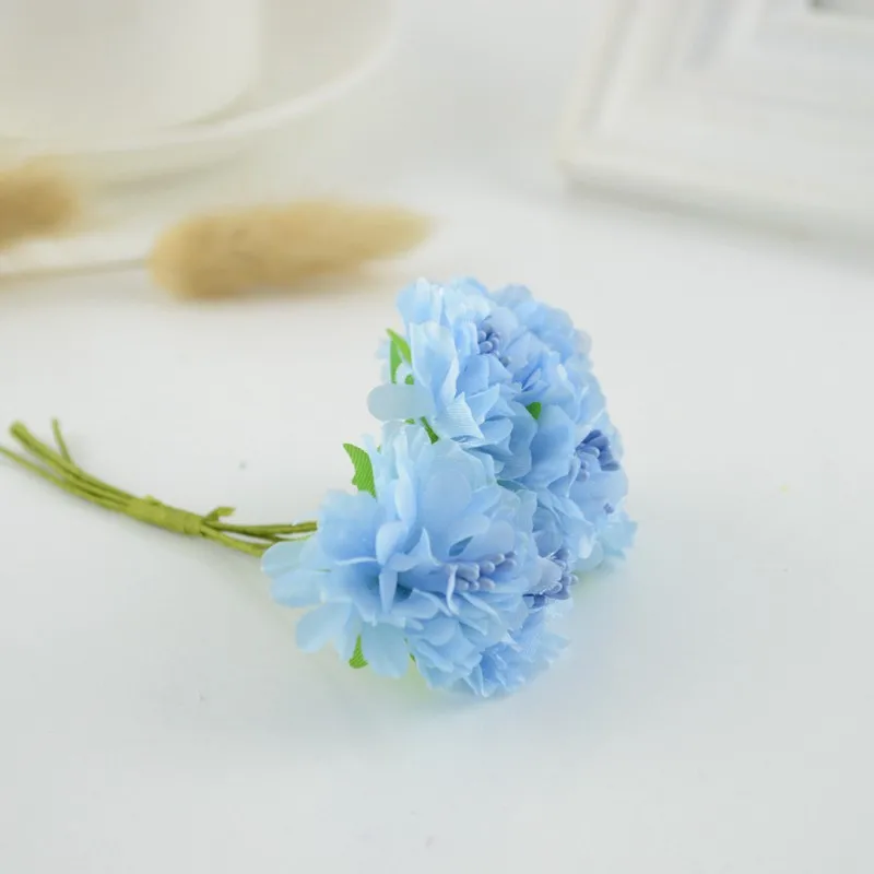 6 шт. шелковые гвоздики искусственные цветы для украшения свадьбы ручной работы DIY букет невесты декоративный подарок Скрапбукинг венок - Цвет: Lake Blue