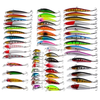 

56pcs/lot Minnow Wobblers Artificial Lures Baits 8 Size 2.9-9.5cm Fishing Lure Mixed Soft Hard Lure Set Bass Fishing Lure