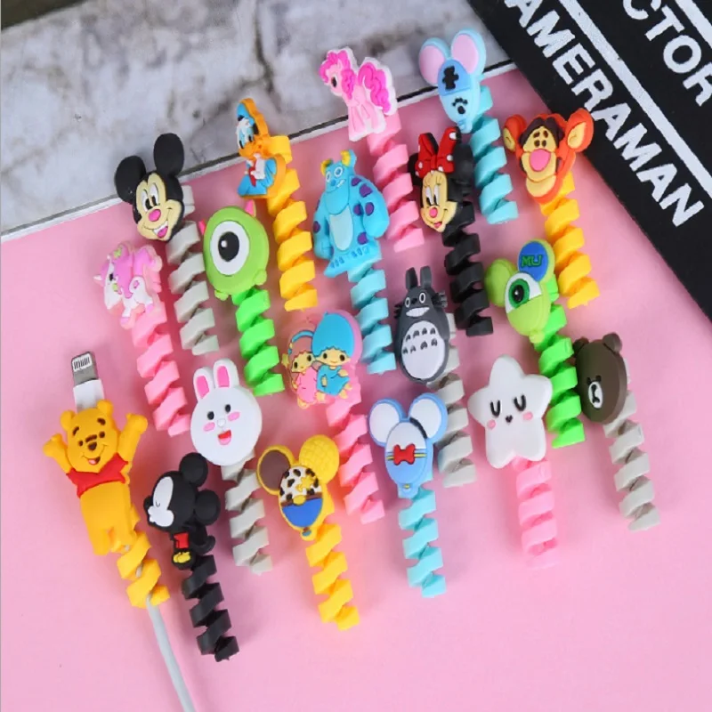 

Cartoon Spiral Cable protector Data Line Silicone Bobbin winder Protective For iphone Samsung Android USB Charging earphone Case