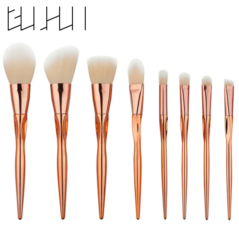 8Pcs Rose gold Makeup Brush Set Nylon Cosmetics Brushing Brush Pro