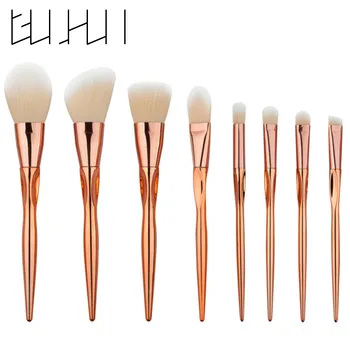 

8Pcs Rose gold Makeup Brush Set Nylon Cosmetics Brushing Brush Pro Contour Powder Foundation Eyeshadow Brow Crease Brushes Kit