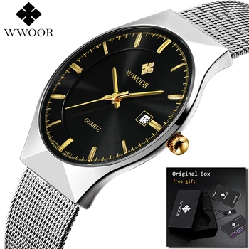 

2019 Wwoor Ultra Thin Fashion Male Wristwatch Top Luxury Business Watches Waterproof Scratch-Resistant Men Watch Clock