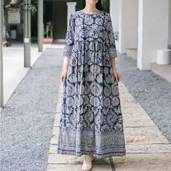 Кафтан платье с принтом женский летний сарафан 2019 ZANZEA китайская тарелка рубашка макси Vestidos женский 3/4 рукав халат большого размера