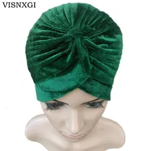 VISNXGI новые европейские женские зимние модные черные темно-синие зеленые бархатные мусульманские тюрбан шапки индийские шапки высокого качества