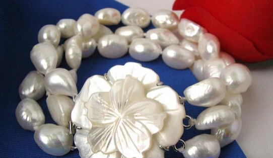 

Hot sell Noble- N1270 8" 14MM BAROQUE WHITE FRESHWATER PEARL BRACELET BANGLE Natural >>free shipping