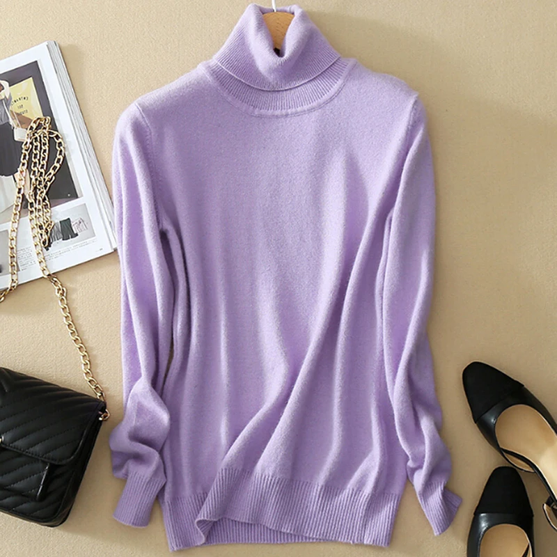 Женский сексуальный мягкий кашемировый свитер, 9 цветов, водолазка размера плюс S-XXXL, вязаный зимний свитер, теплый Однотонный свитер для женщин - Цвет: Purple
