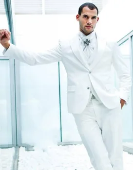 

2017 New Design Men Wedding Tuxedos Peaked Lapel Wedding Suits For Men White Custom Men Suits Three Piece (jacket+pants+vest)