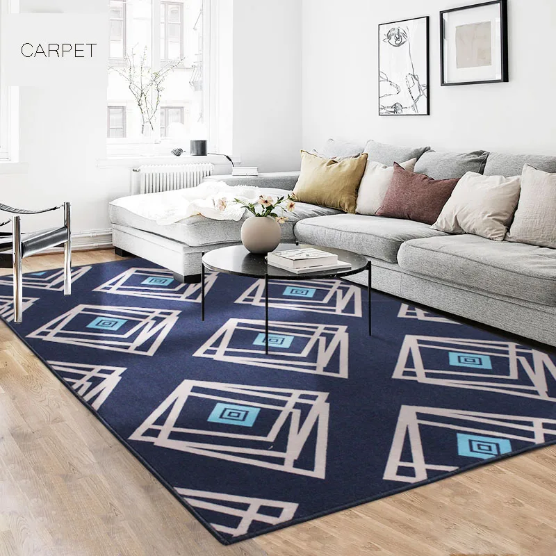 

Northern Europe Dark Blue Lattice Geometry Rug Washable Non-slip Carpet Soft and Cozy Area Rug For Living Room/Bedroom