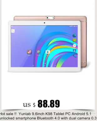 Yuntab 9,6 дюйма K98 4 ядра Google Android 5,1 Tablet PC 1 г + 16 г двойной Камера Поддержка Dual SIM карта с 4500 мАч Батарея