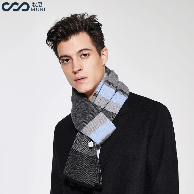Buy MUNI Men Wool Winter Scarves Striped Fashion Long Wool Business Soft Thick
