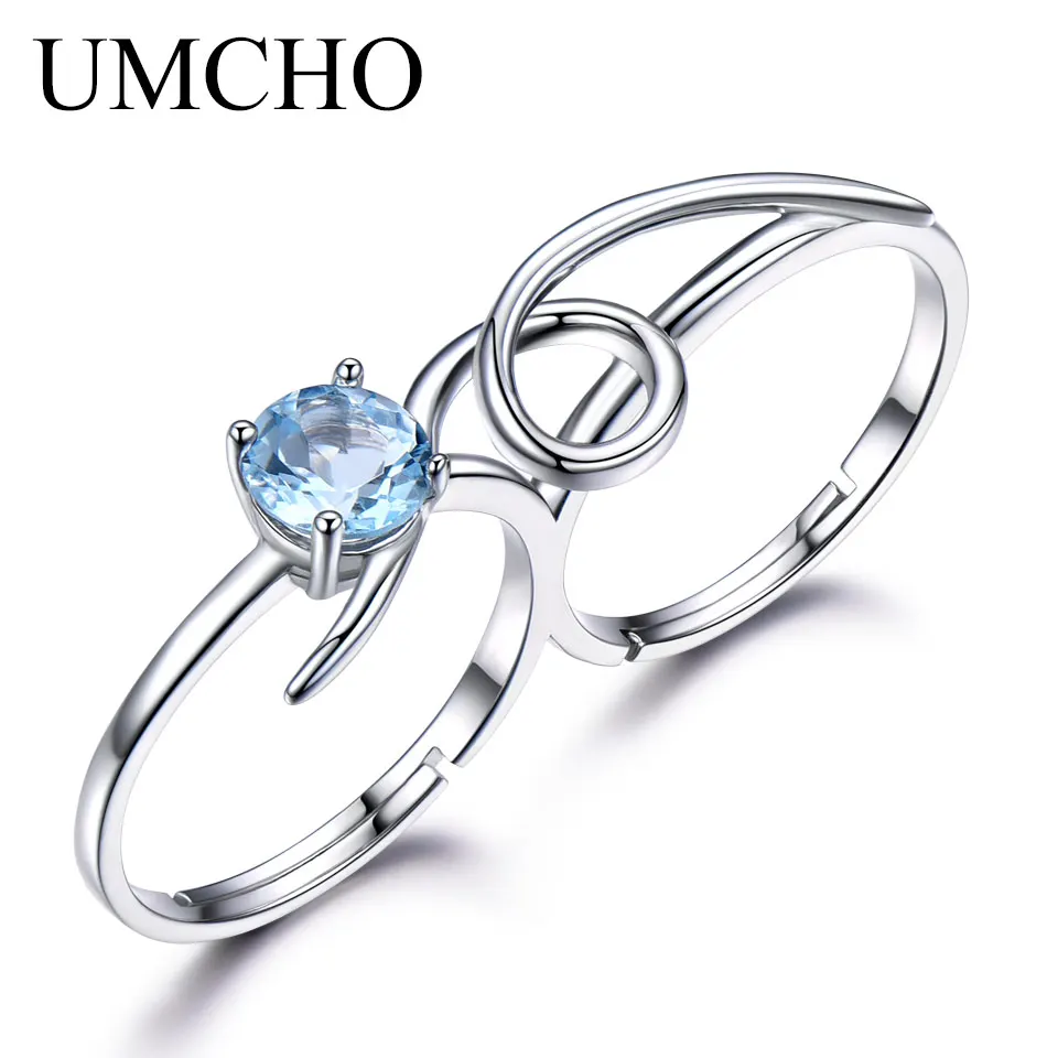 

UMCHO 1ct Natural Sky Blue Topaz Ring Engagement Wedding Ring 925 Sterling Silver Rings For Women Anniversary Vintage Jewelry