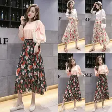 Новые повседневные женские летние Boho одиночные юбки эластичные с высокой талией повседневные плиссированные юбки с принтом черно-белые