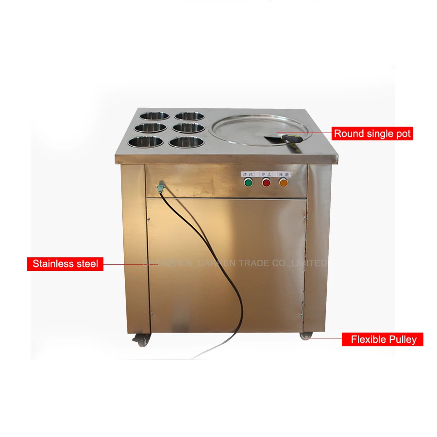 Новое поступление Большая сковорода жареное мороженое машина Жарка Машина льда сковорода машина с 6 бочками