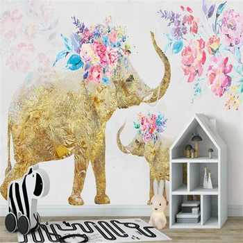 

Custom Gold Wallpaper Hand Painted Elephant Photo Wall Mural TV Background Kitchen Study Bedroom Living Room 3d Wall Murals