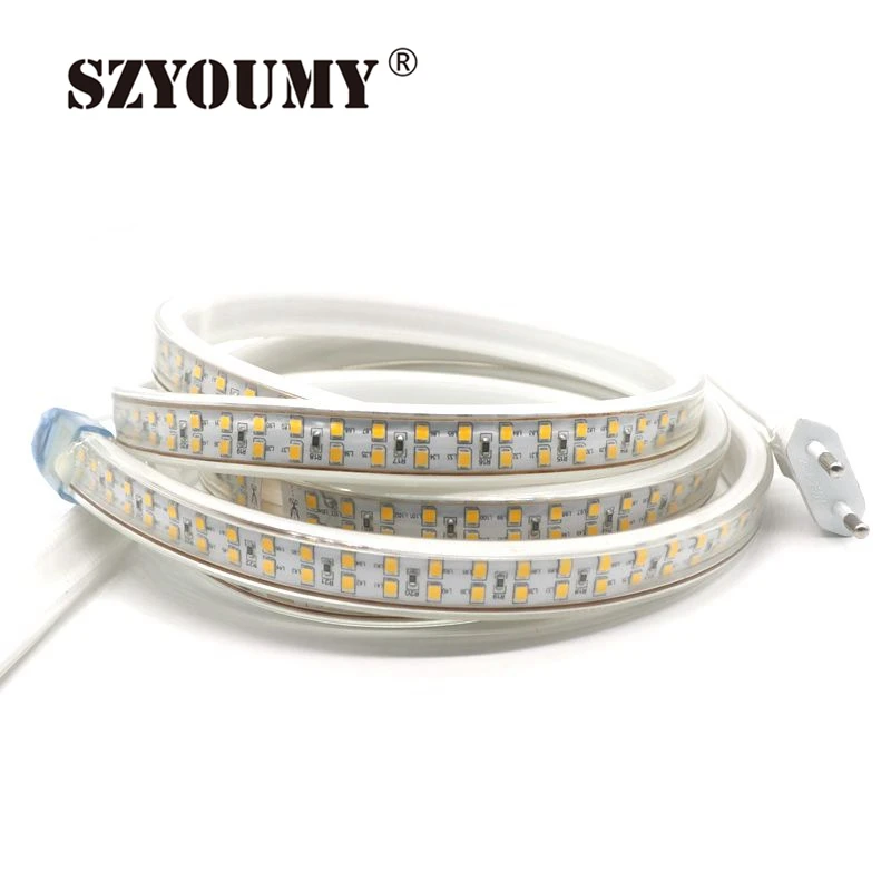 buy SZYOUMY 208Leds m Waterproof LED Strip 220V 240V SMD 2835 Double Row LED Tape Light 20m White Warm White Home Decoration