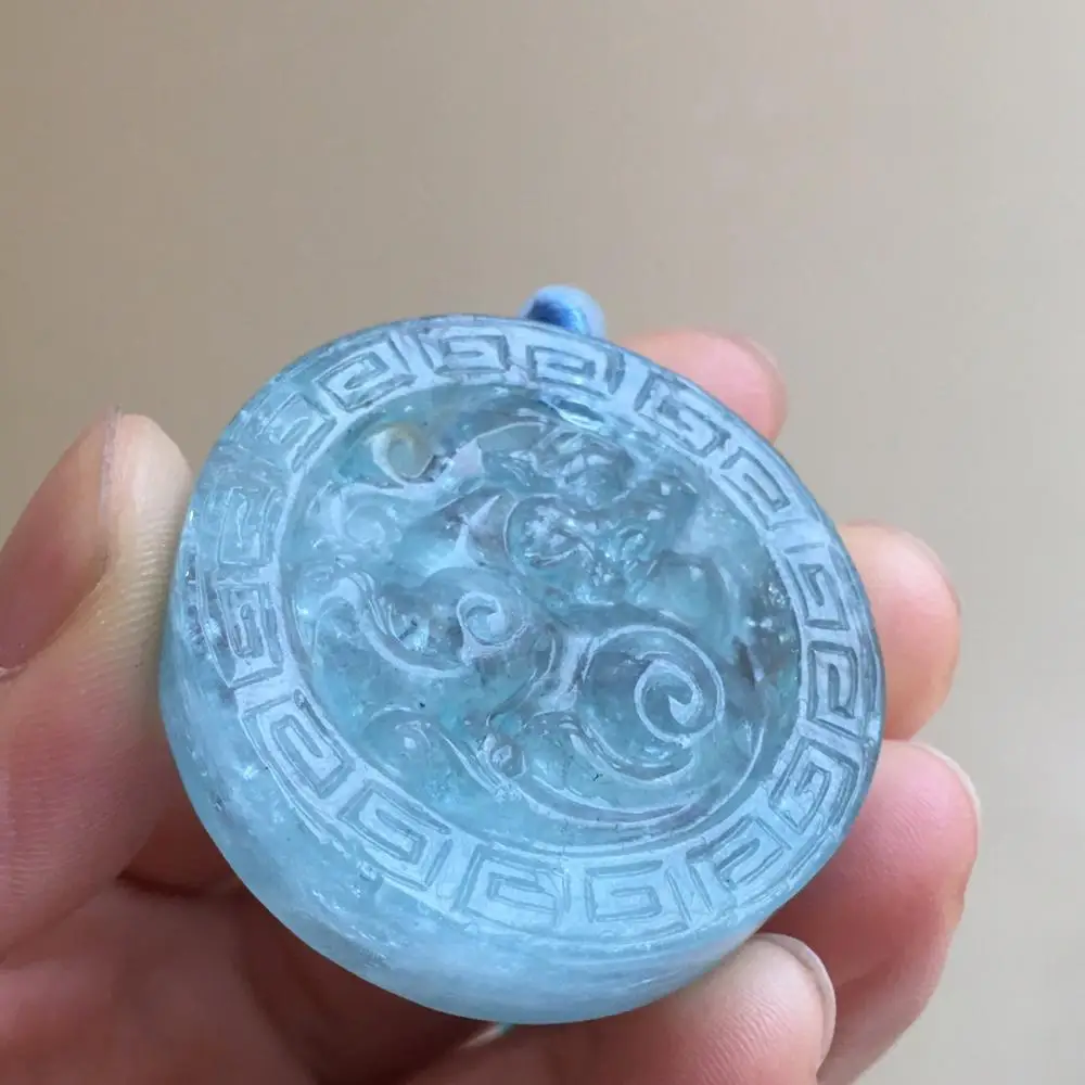 

Aquamarine Neckalce Fine Jewelry 100% Natural Blue Aquamarine Carved 41.7grams Female Women's Gemstones Pendant Necklaces