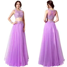 2017 Meistverkauften Zwei Stücke Prom Kleider mit Strass Applique Lila Abendgesellschaft Lange Kleider 895412