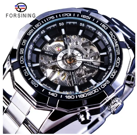 Forsining мужские часы с скелетом Топ бренд класса люкс из нержавеющей стали водонепроницаемый D прозрачный воды Механические Мужские наручные часы