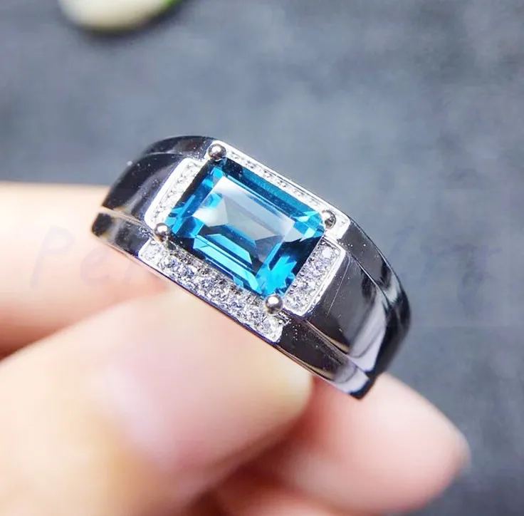 Men ring Topaz ring Natural real blue topaz 925 sterling silver Free