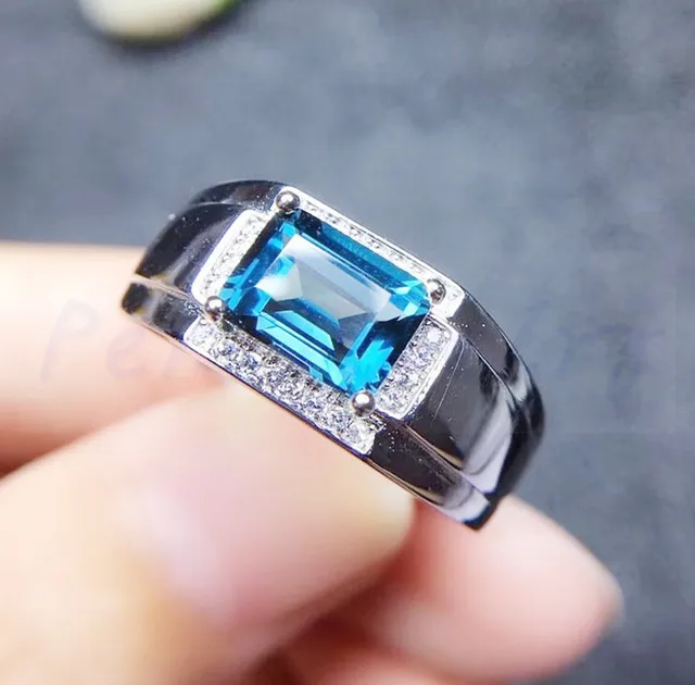 Men ring Topaz ring Natural real blue topaz 925 sterling silver Free shipping Gem size 7*9mm 3