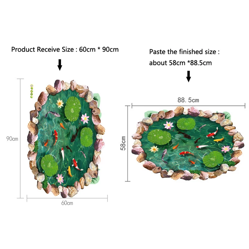 3D Лотос пруд рыба пол наклейка ванная комната гостиная пол украшение Фреска для домашнего декора настенные наклейки обои наклейки