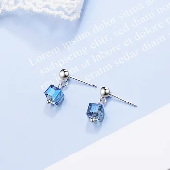 

100% 925 Solid Real Sterling Silver Piercing Colorful Square Stud Earrings For Women Wedding Jewelry Gift Pendientes eh974