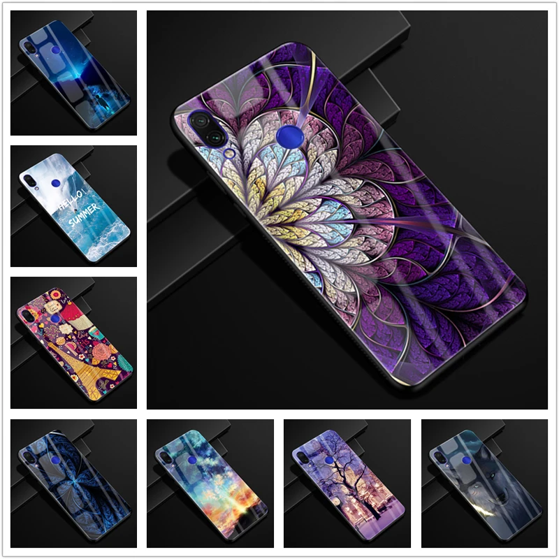 

For Xiaomi Redmi Note 7 Case Fashion Hard PC Glass Back Cover For Xiaomi Redmi Note 7 Pro Silicone Frame Fundas Redmi Note7 Capa