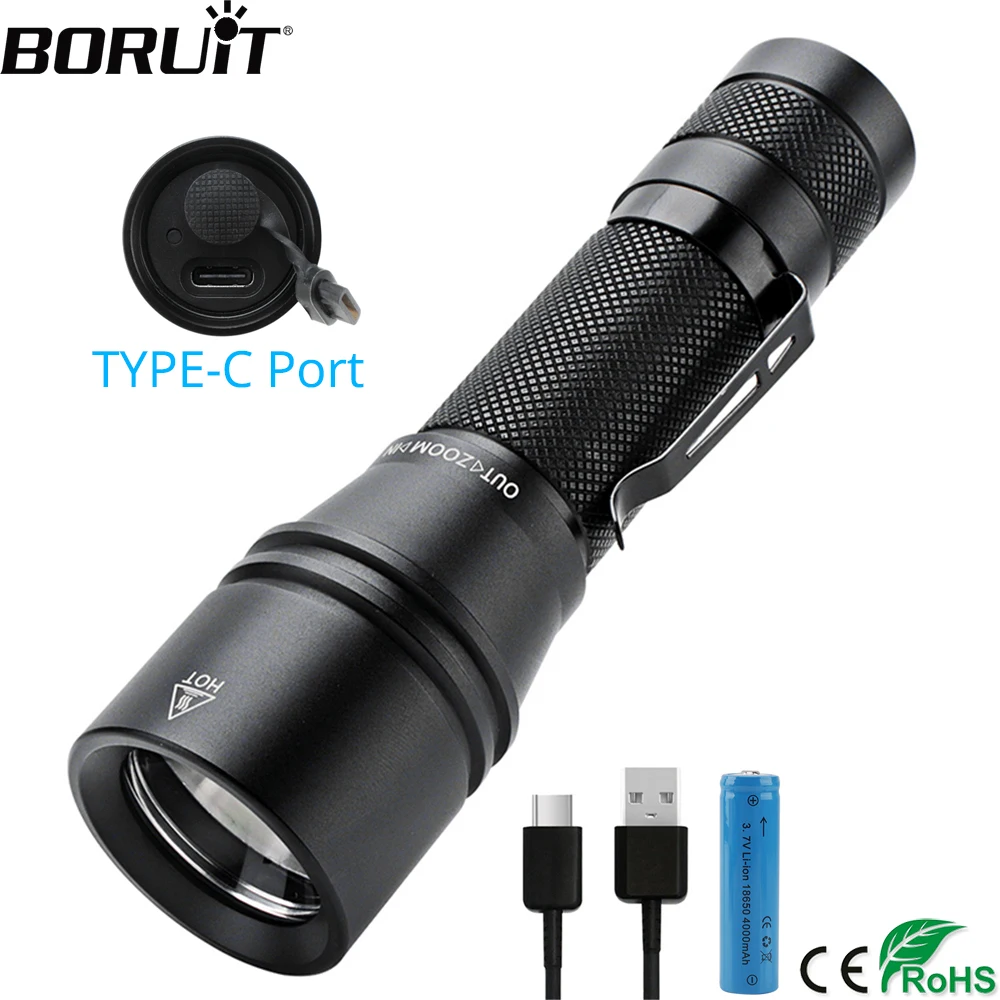 BORUiT YC25 T6 светодиодный светильник высокой мощности 1000lm фонарь 5-Mde Zoom велосипедный светильник мощный фонарь 18650 type-c перезаряжаемая лампа