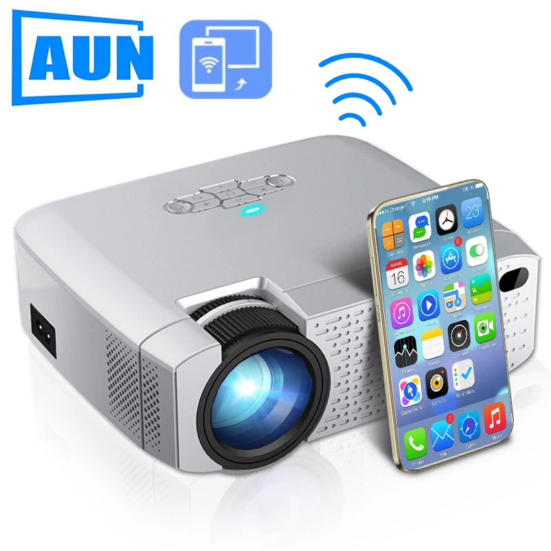 Светодиодный мини-проектор AUN D40W, видеопроектор для домашнего кинотеатра 1600 люмен, поддержка HD, беспроводная синхронизация дисплея для iPhone/...