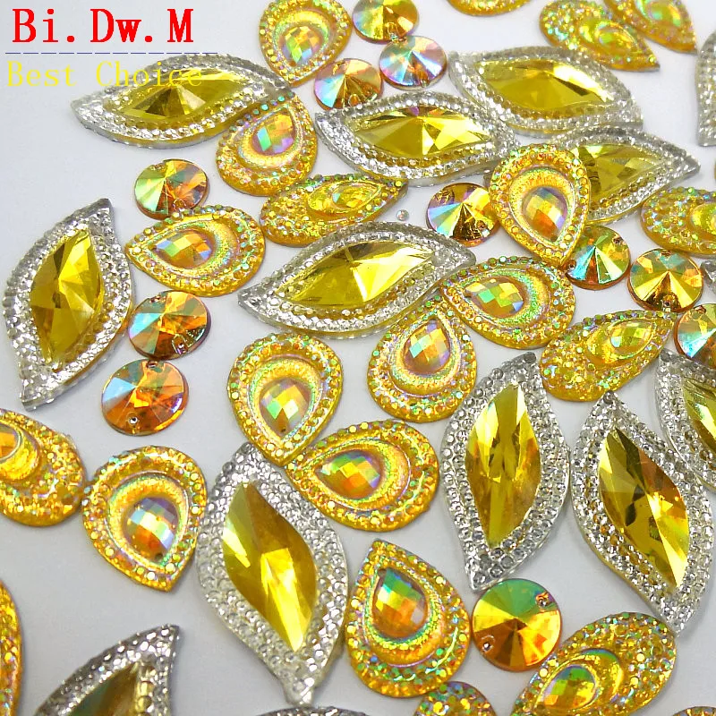 

Fancy Drop Pear Resin Stones and Crystals Yellow Rhinestones Mix For Crafts Sewing Accessories Strass Crystal Sew-on Bling